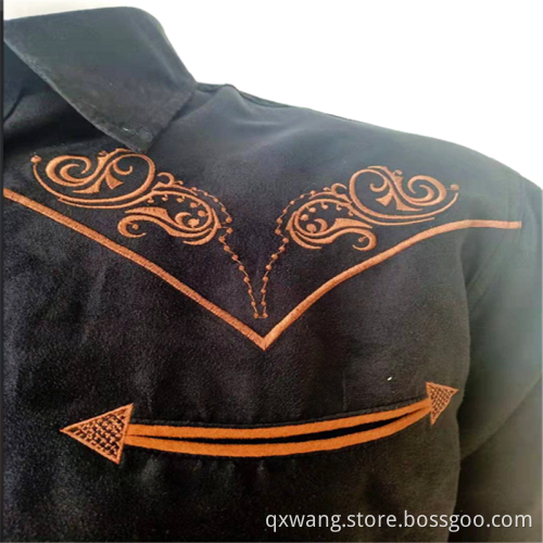 Polyester Suede Men's Embroidery Long-sleeve Clothing Shirts